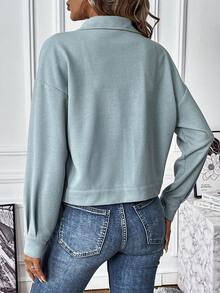 SHEIN LUNE Flap Pocket Drop Shoulder Jacket - Blue - View 2