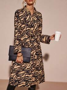 SHEIN LUNE 斑馬紋腰帶外套 - 彩色 - 查看 5