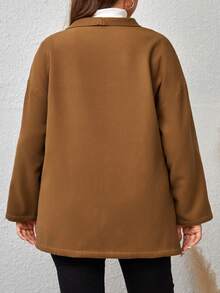SHEIN LUNE Hơn Cổ áo thác nước Thả vai Mở Mặt trước Áo khoác - màu nâu - Xem 2