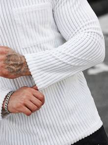 Manfinity Homme Nam In sọc Vá Túi Áo thun - trắng - Xem 5