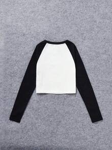 SHEIN Chica preadolescente Camiseta con estampado de letra de manga raglán