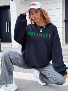 STROM NIGHT 艺术家字母图案落肩运动衫，适合假期、冬季、度假、节日 - 藏蓝色 - 查看 3