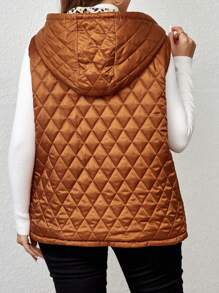 EMERY ROSE Hơn In hoa Báo Túi có nắp áo có mũ Áo khoác vest quilted - màu nâu - Xem 2