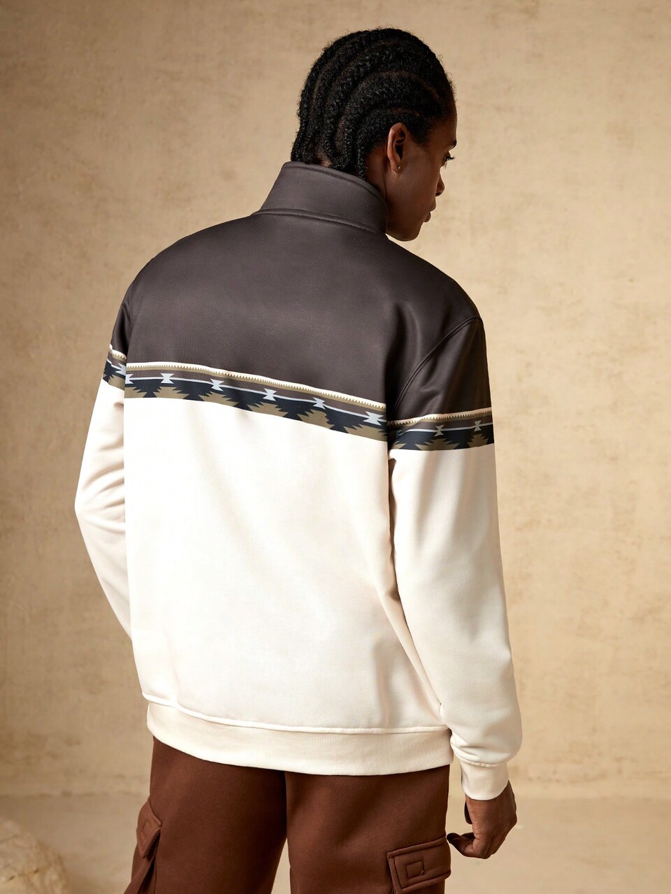 Men Geo Graphic Colorblock Half Zip Hoodie
