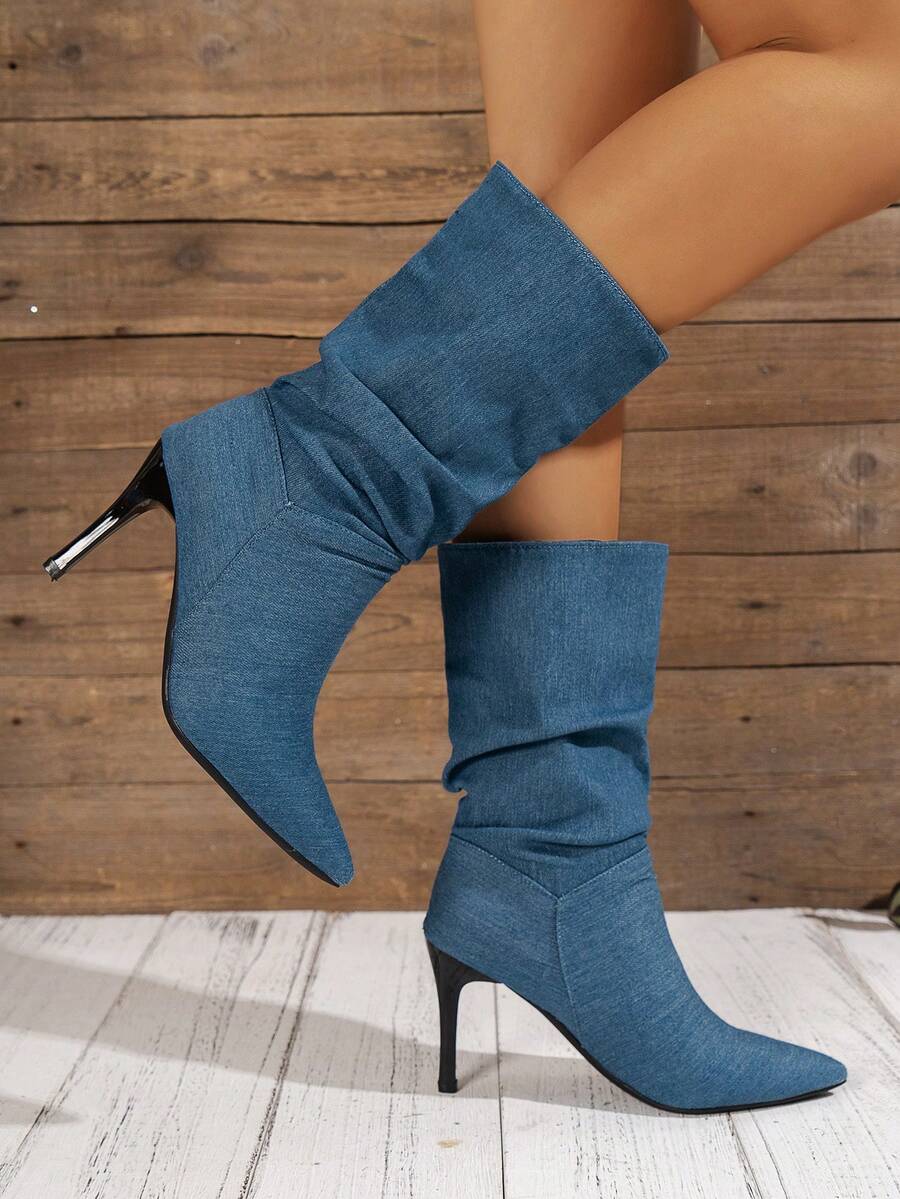 Wide Calf Western Cowboy Blue Boots - Blue - View 1