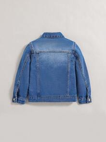 SHEIN Young Boy 1pc Letter Patched Detail Denim Jacket - Dark Wash - View 2