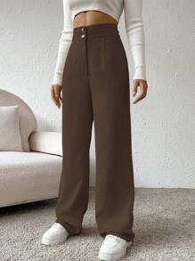 SHEIN Unity High Waist Wide Leg Pants - Rust Brown - View 3