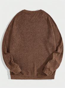 ROMWE MEN Street Life 男士字母貼布落肩袖運動衫 - 棕色 - 查看 2