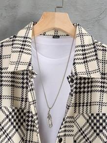 Manfinity Homme Loose Fit Men's Plaid Print Pocket Patched Coat Without T-Shirt - Khaki - View 3