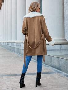 SHEIN Clasi 羊絨領口腰帶外套 - 棕色 - 查看 2