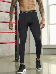 男士腰部字母條帶運動褲襪 - 黑色 - 查看 8