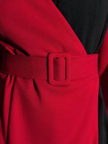 Maija Two Tone Belted Blazer - Red - View 8