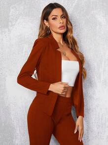 BizChic 素色缺口V領西裝外套工作服 - 鏽棕色 - 查看 3