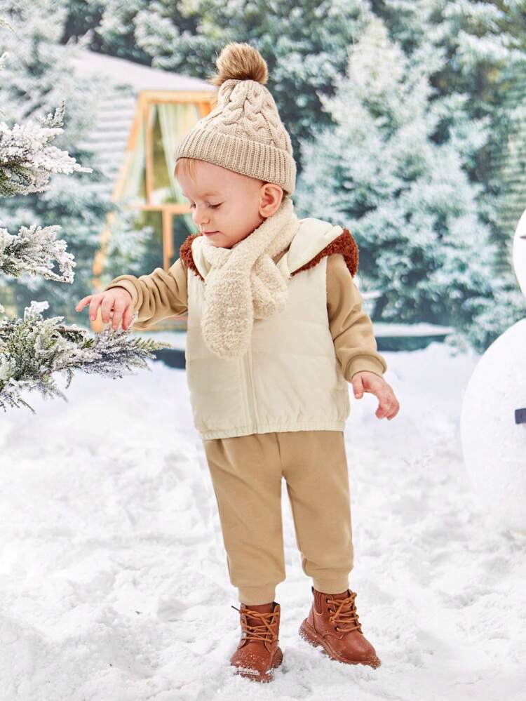 Baby Boy Cartoon Graphic Hooded Vest Jacket & Solid Hoodie & Sweatpants