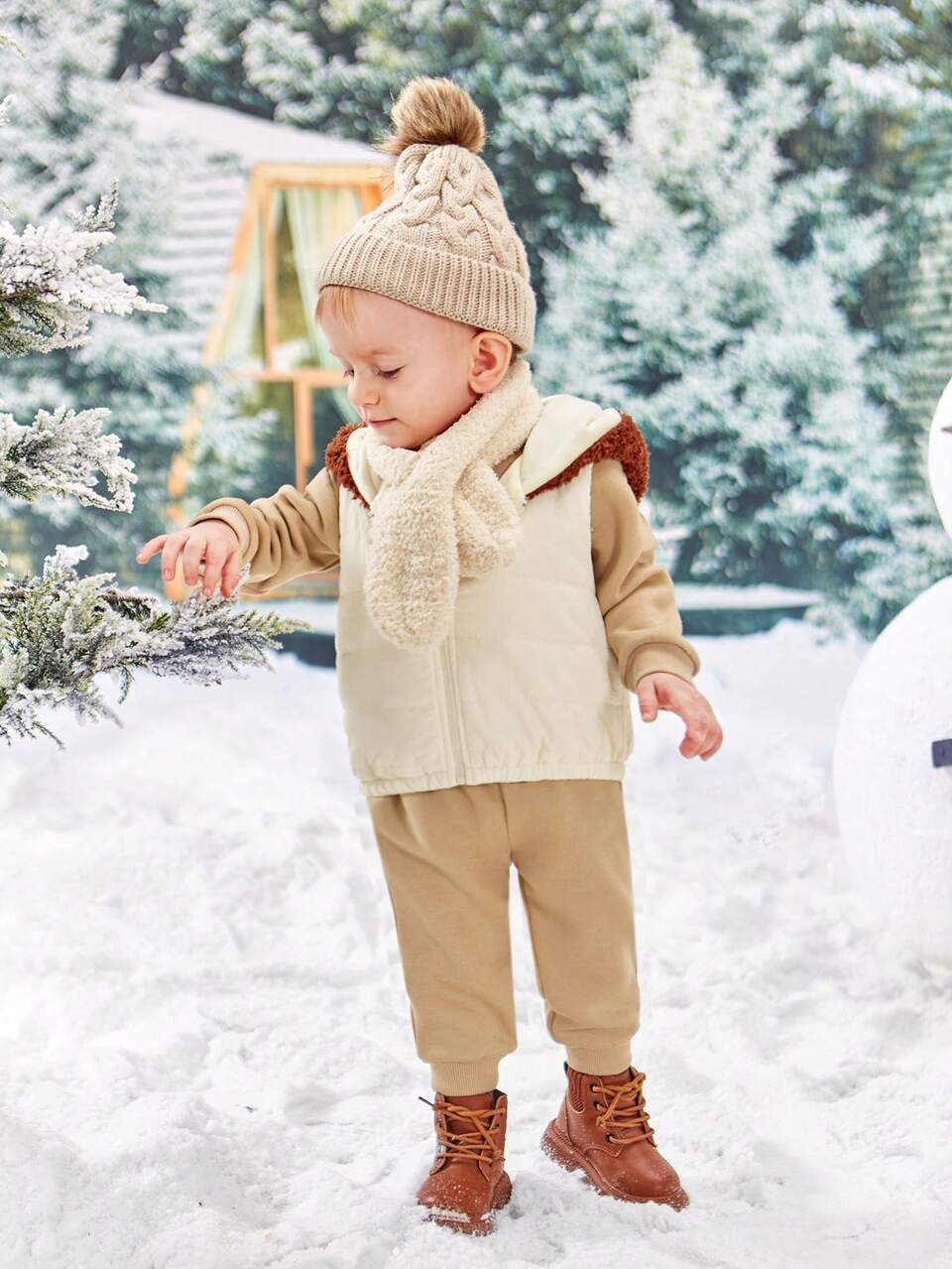 Baby Boy Cartoon Graphic Hooded Vest Jacket & Solid Hoodie & Sweatpants