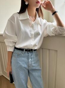 DAZY 女士宽松休闲都市校服衬衫，秋季女装长袖上衣