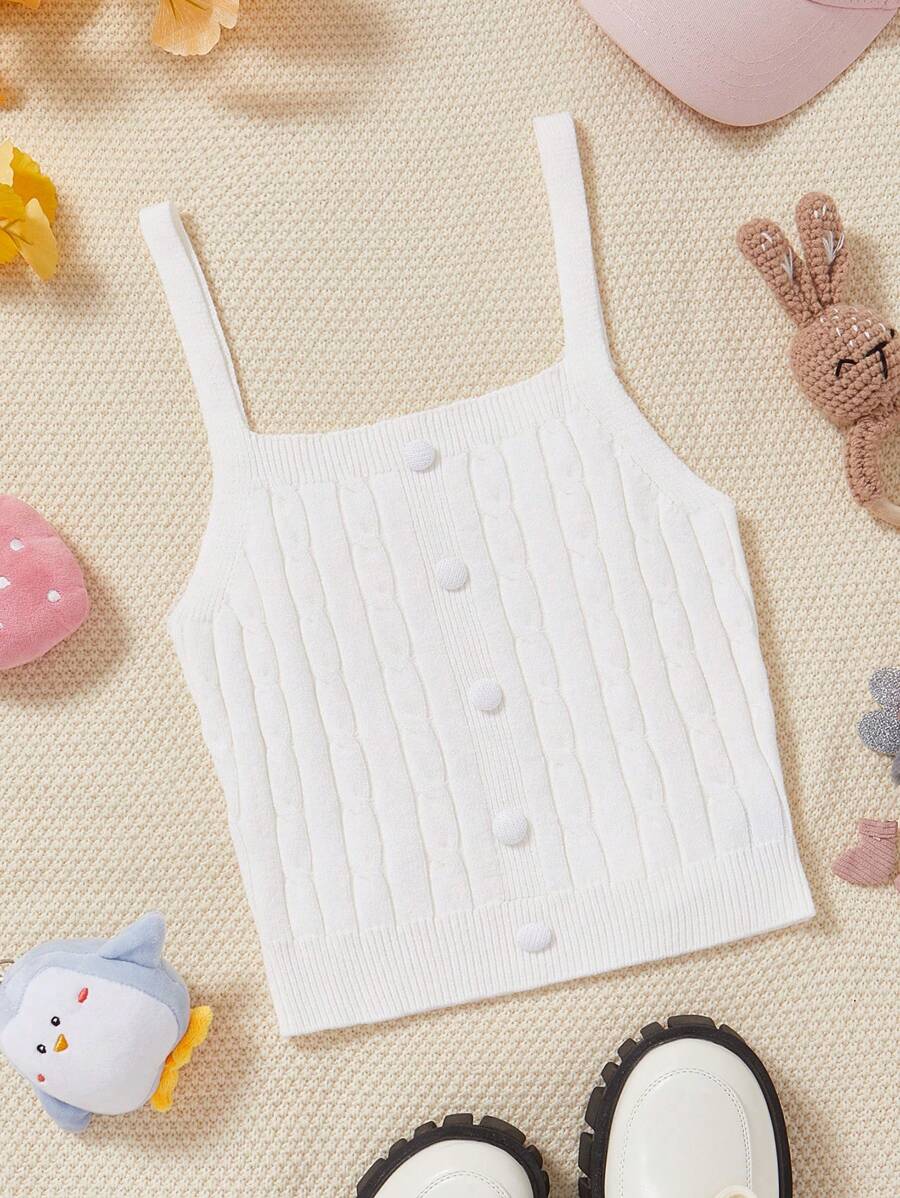 SHEIN MOD 前紐扣麻花編織上衣 - 白色 - 查看 1