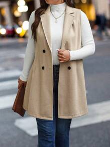 Calvaya 大碼雙排釦馬甲西裝外套 - 卡其色 - 查看 1