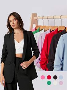 BizChic Blazer con mangas con volantes para mujer, uniforme de trabajo, ropa casual de oficina, abrigo formal para ir a la oficina - Negro - Ver 10