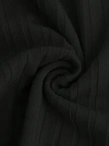 SHEIN Teen Girl Knitted Ribbed Square Collar T-Shirt And Flared Pants Vintage Outfit - Black - View 7