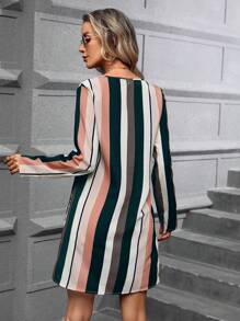 SHEIN LUNE In sọc Đường viền cổ có rãnh Đầm Tunic - Nhiều màu - Xem 2