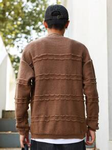 Claim Dot 男士破洞落肩袖套頭毛衣 - 咖啡棕 - 查看 2
