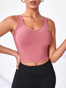 素色短款運動背心 - 酒紅色 - 查看 1