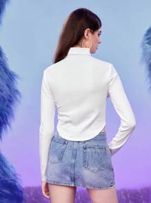 SHEIN X The Smurfs Cartoon Graphic High Neck Tee - White - View 2