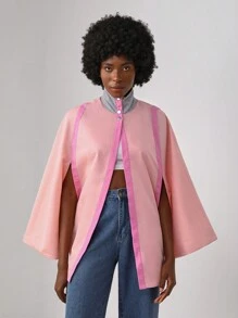 Clothing That Speaks 撞色滾邊斗篷袖斗篷外套 - 粉色 - 查看 1