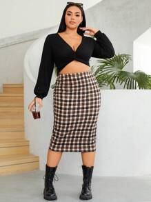 SHEIN EZwear Hơn In kẻ sọc Váy bút chì - Nhiều màu - Xem 3
