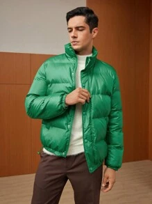 GENTILAND Oversized Men's Drawstring Hem Padded Coat - Green - View 4