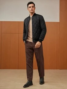 GENTILAND 男士拉鍊式夾棉飛行外套 - 黑色 - 查看 7