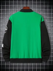 Aesthetic Post 男士字母圖案撞色飛行員夾克不帶T恤 - 綠色 - 查看 2