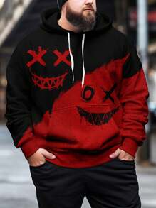 Manfinity LEGND Hombres talla grande Capucha con estampado de dibujos animados con bolsillo de canguro con cordón - Multicolor - Ver 3