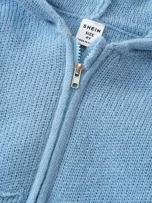 SHEIN 男小童素色拉鏈開襟連帽開襟衫 - 綠色 - 查看 4