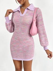 SHEIN Unity 段染燈籠袖緊身毛衣洋裝