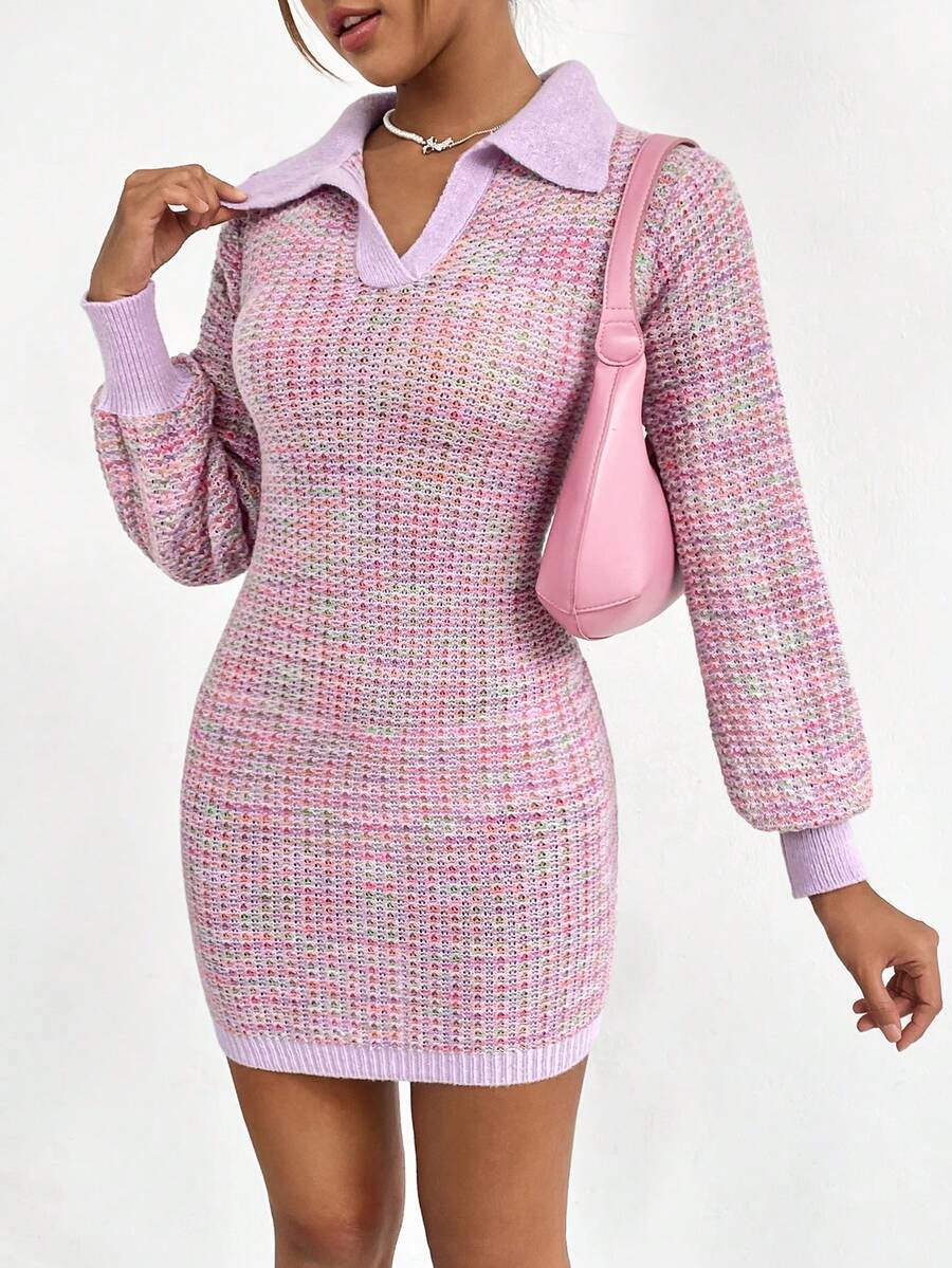 SHEIN Unity 段染燈籠袖緊身毛衣洋裝