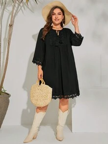 SHEIN VCAY Hơn Cà vạt Đồ trang trí Lace hoa văn Đầm - màu đen - Xem 5