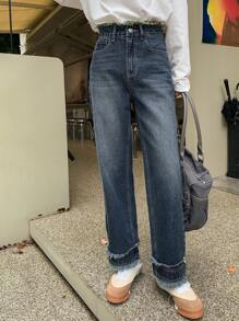DAZY Cao eo Xén Thô Quần legging thẳng - Màu xanh lam - Xem 1