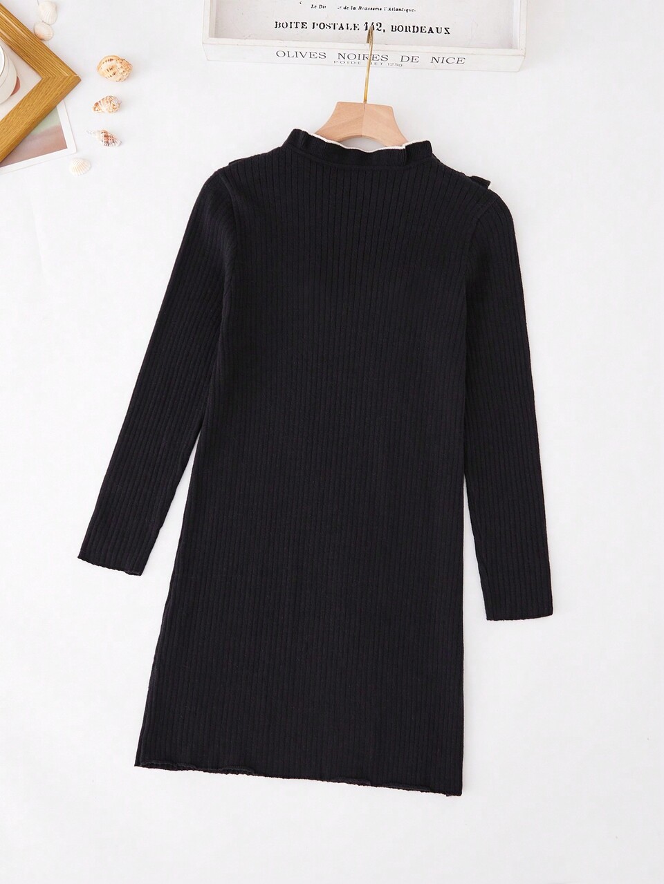 Tween Girl Ruffle Trim Keyhole Neck Sweater Dress Autumn Fall