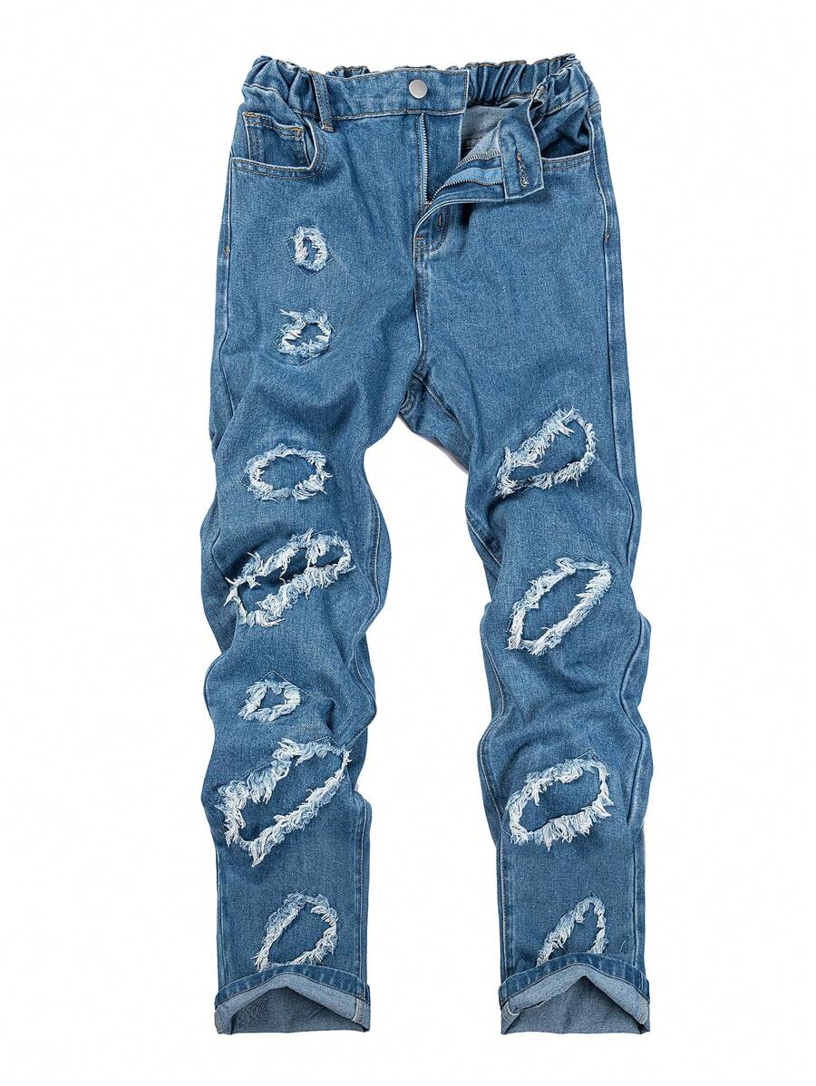 Teen Boy Ripped Frayed Jeans - Medium Wash - View 1