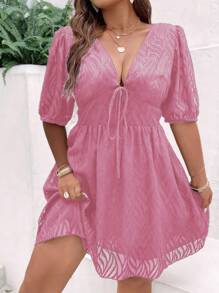 Flirla Plus Knot Front Puff Sleeve Dress - Dusty Pink - View 4