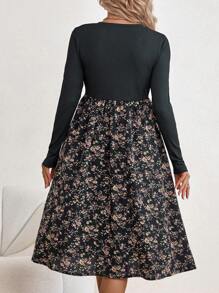 SHEIN 孕婦碎花A字洋裝 - 黑色 - 查看 4