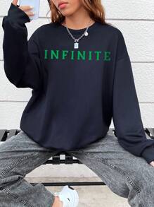 STROM NIGHT 艺术家字母图案落肩运动衫，适合假期、冬季、度假、节日 - 藏蓝色 - 查看 1