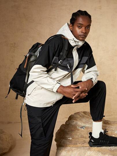 In My Nature Men Two Tone Slant Pocket Drawstring Hooded Insulated Jacket