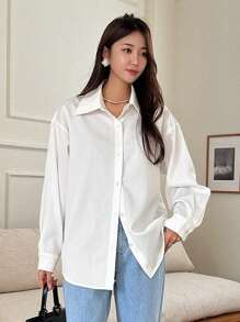 DAZY 女士宽松休闲都市校服衬衫，秋季女装长袖上衣