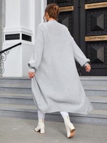 SHEIN Essnce 大码双口袋落肩开衫 - 灰色 - 查看 2