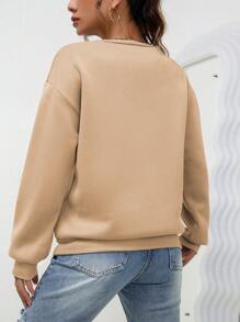 INAWLY Áo nỉ tay rớt vai in hình bí ngô, áo nỉ mùa thu. - Màu Khaki - Xem 2