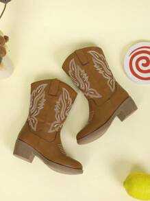 孩子們的靴子適用於過膝靴,中筒靴,刺繡高跟鞋,西部牛仔靴子,尖頭帶側拉鍊 - 黑色 - 查看 4