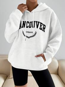 SHEIN Unity 女式休闲印花抽绳连帽长款运动衫 - 白色 - 查看 5